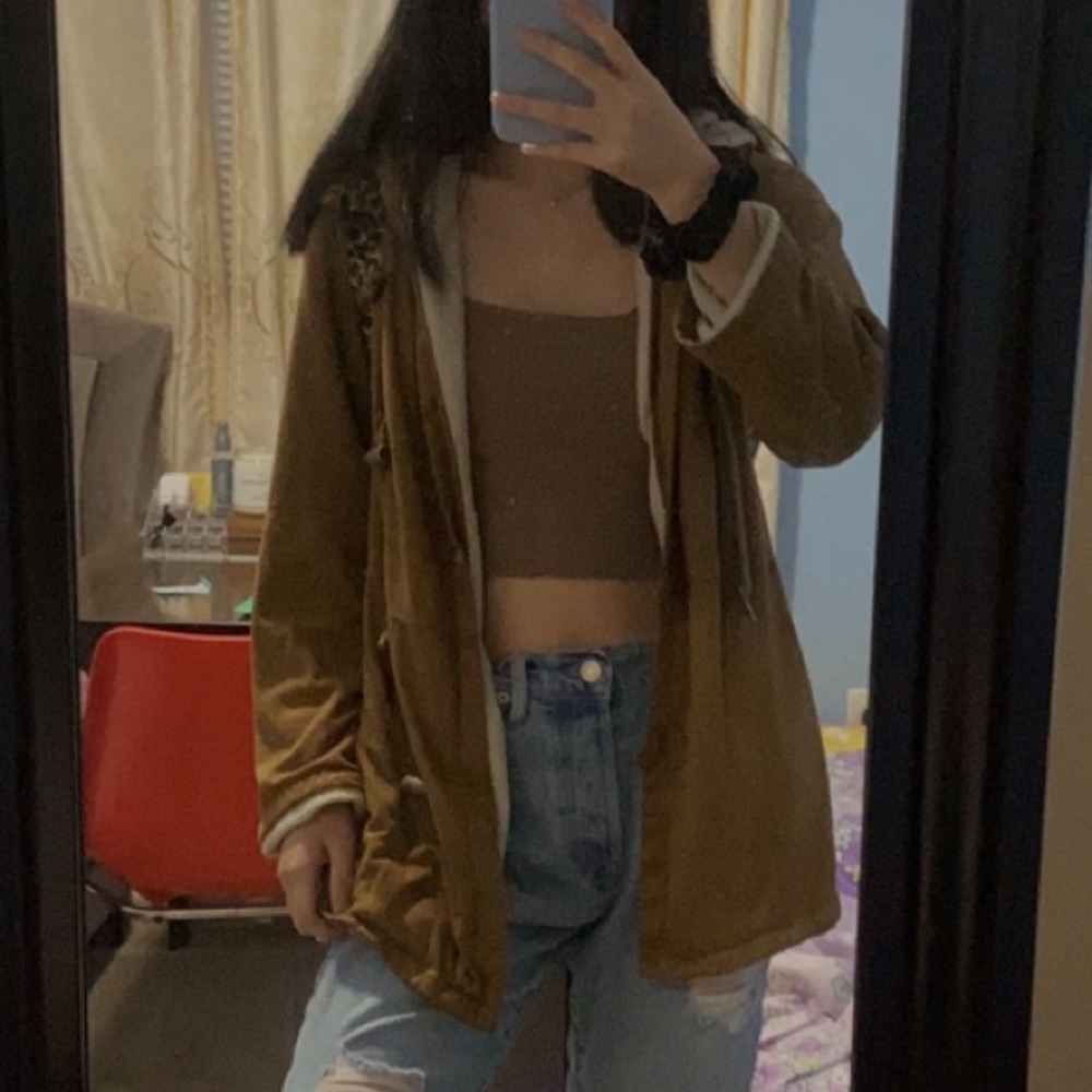 One size brown fleece cardigan sweater Korean oversized thick material trendy